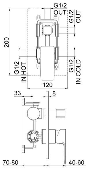 Sapho - Baterie de duș pentru montaj încastrat TURSI, negru mat
