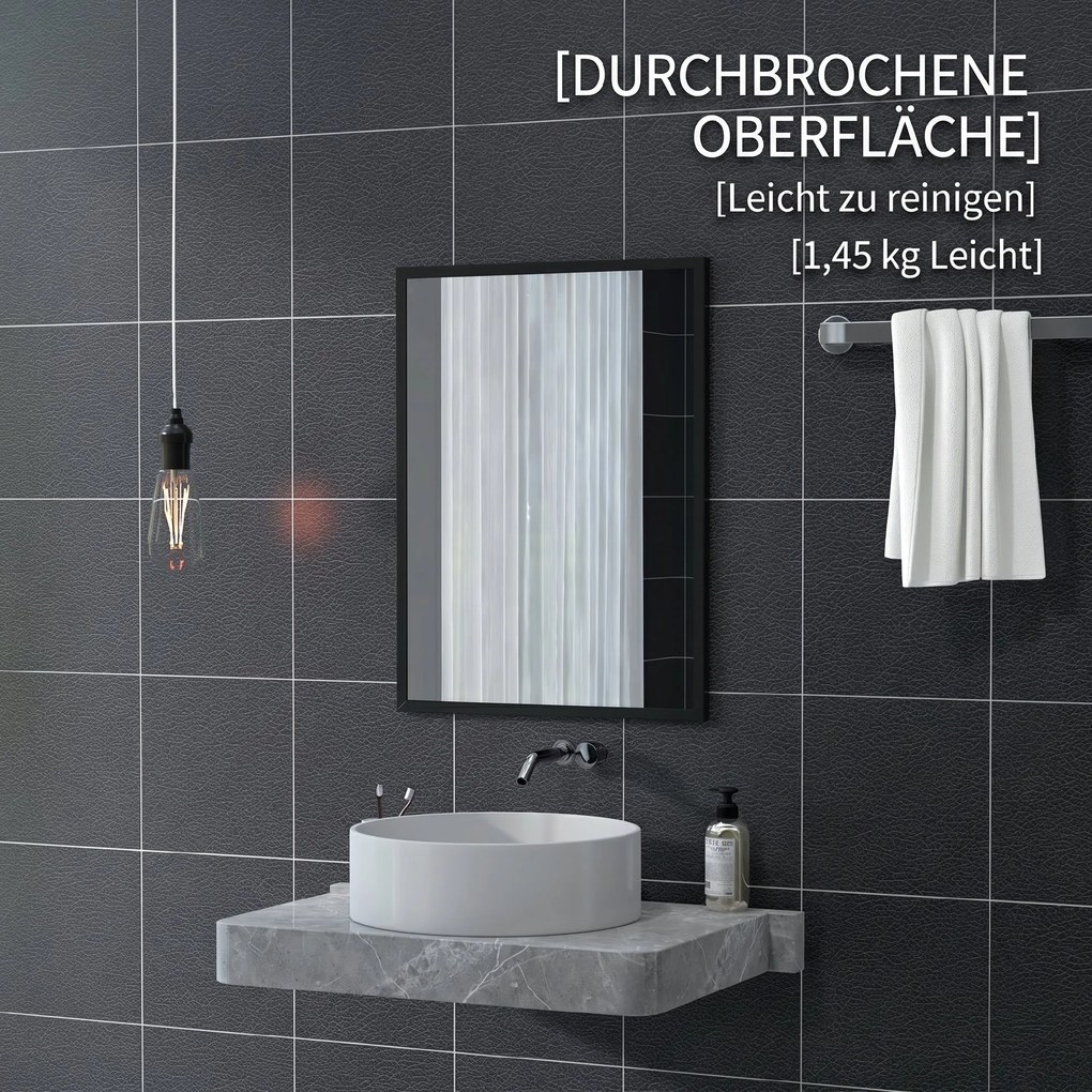 HOMCOM Oglindă Dreptunghiulară de Perete cu Cârlige, Sticlă și MDF, 60x80 cm, Negru | Aosom Romania