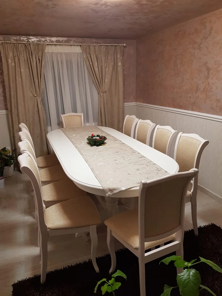 SET LID 84 MASA OVALA CU 10 SCAUNE, IVORY, LEMN, 160 cm restransa / extensibila pana la 280 cm pentru 12 persoane, latime 100