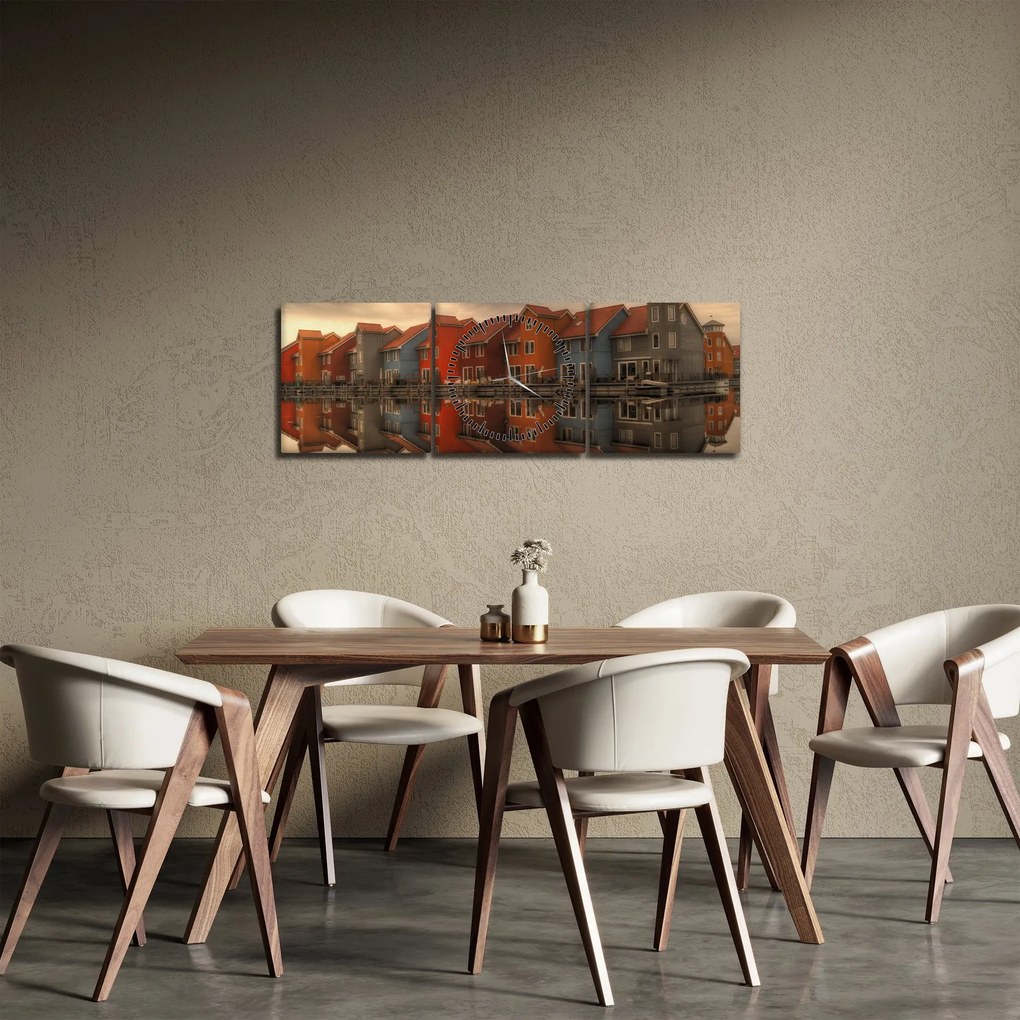 Tablou cu căsuțele colorate (cu ceas) (90x30 cm)