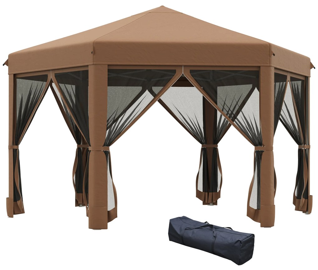 Outsunny Foisor de Gradina pliabil cu Plasa de tantari 3.6x3.6x2.6m Maro