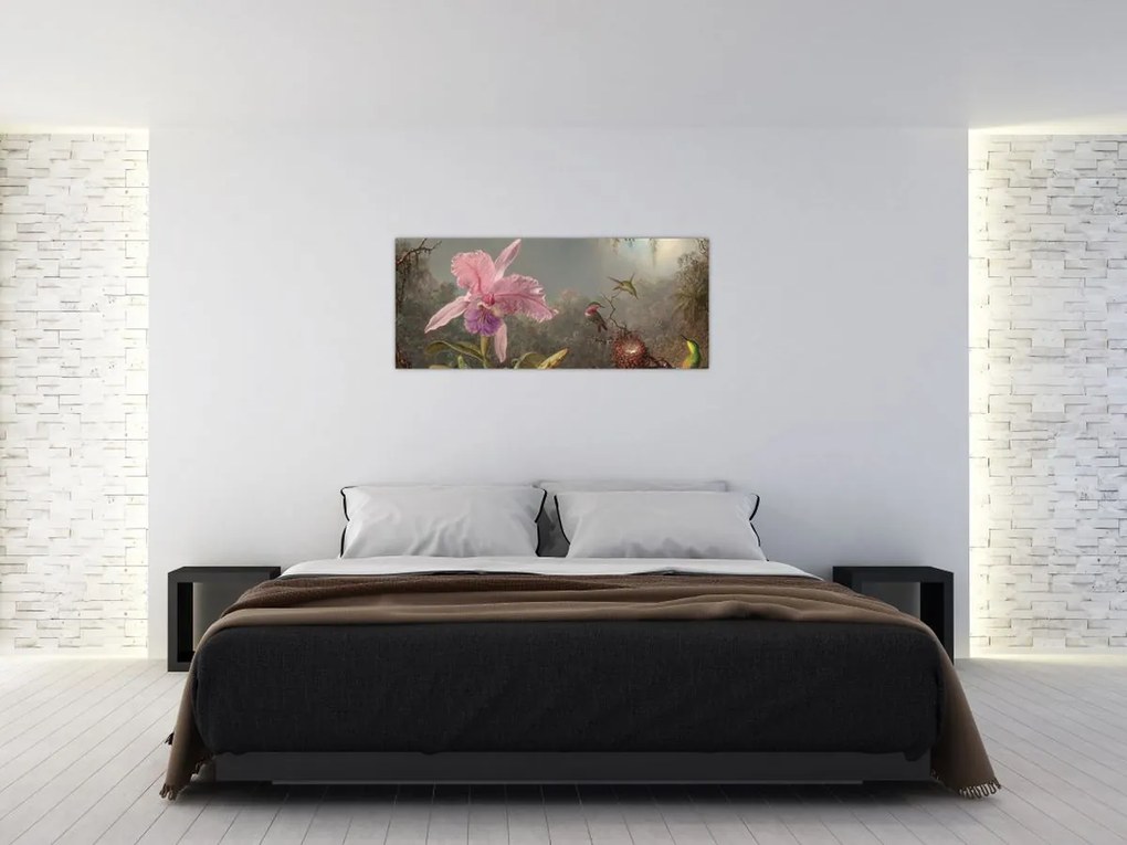 Tablou - Martin Johnson Heade, Cattleya Orchid and Three Hummingbirds, reproducere (120x50 cm)