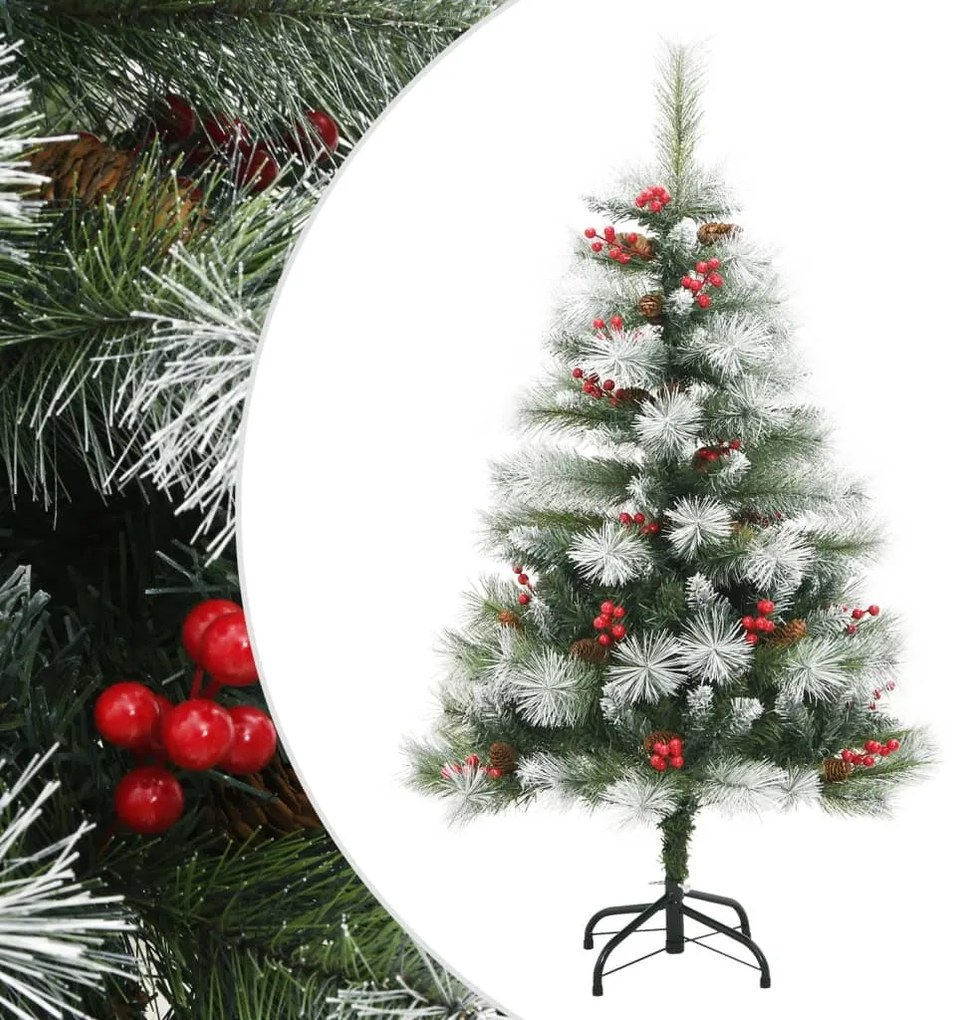 Pom Craciun artificial cu balamale, conuri, fructe rosii 120 cm