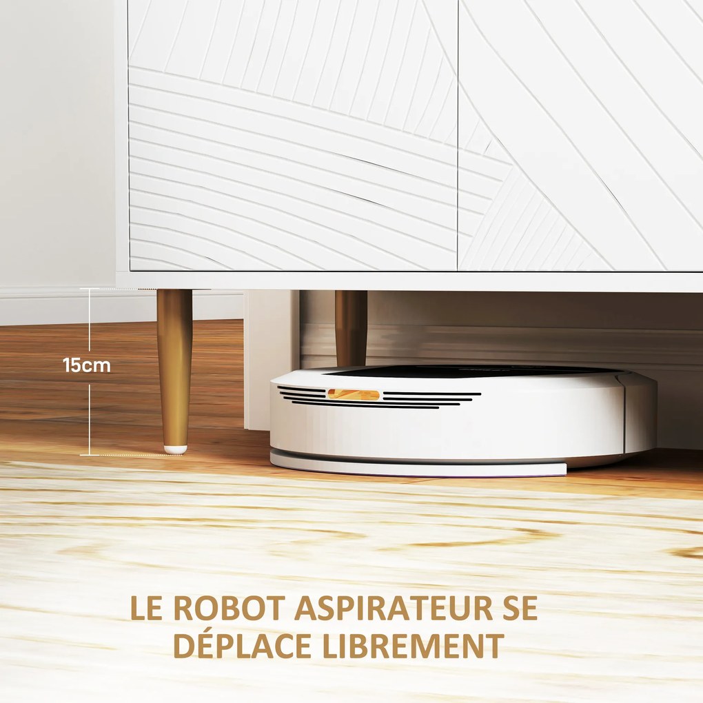 HOMCOM Bufet mobilier de depozitare cu 2 dulapuri, 3 uși rafturi reglabile picioare aurii din oțel 107 x 35 x 77 cm alb | Aosom Romania
