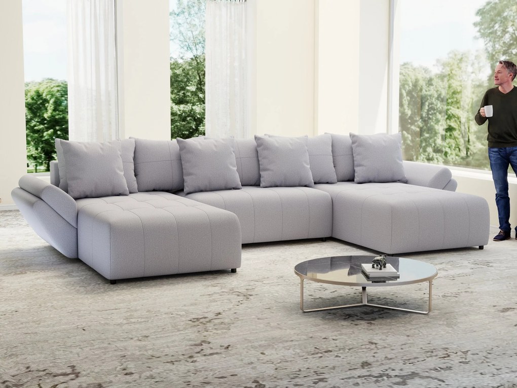 Colțar extensibil dumonde cu ladă de depozitare si sezut confortabil din spuma high-density, Berlin U Enjoy Gri 380x180 cm