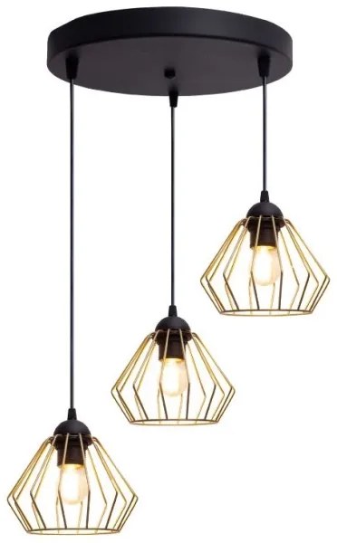 Lustră pe cablu CEED GOLD 3xE27/60W/230V d. 45 cm negru/auriu