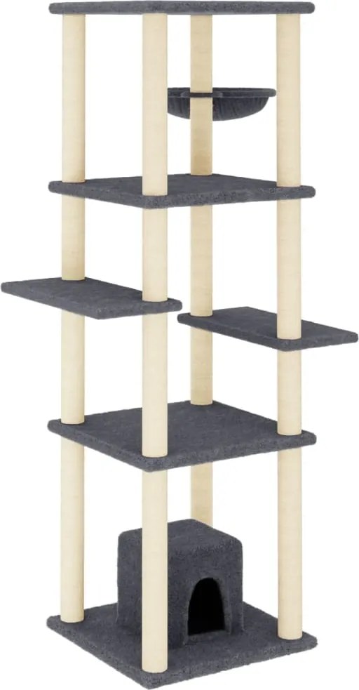 vidaXL Ansamblu de pisici, stâlpi din funie sisal, gri închis, 154 cm