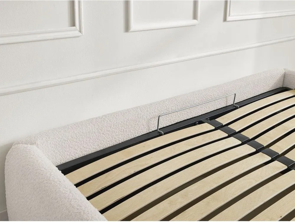 Pat matrimonial alb tapițat cu spațiu de depozitare/fără tăblie cu somieră 180x200 cm Inera – Bobochic Paris