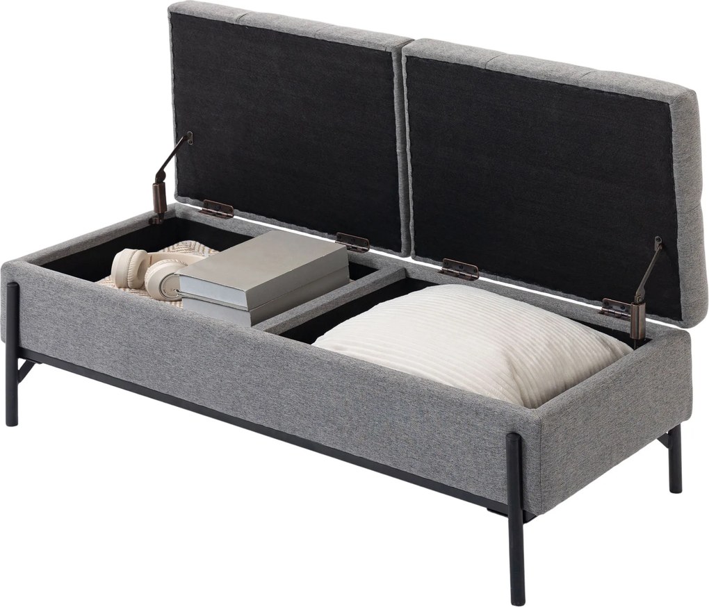 HOMCOM Ladă-bancă din ţesătură tip in, bancă de pat cu 2 compartimente, capace rabatabile şi perne extra-groase, 117 x 50 x 44 cm | Aosom Romania