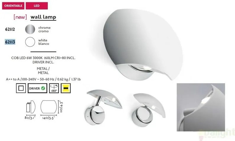 Aplica de perete LED ambientala alba, SWING 62113