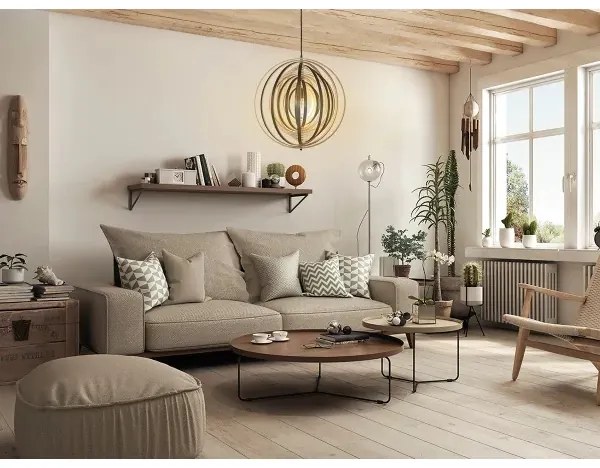 Lustră suspendată din lemn cu cablu, 1xE27/60W/230V, Ø 50 cm, lemn masiv/furnir/lemn de cauciuc