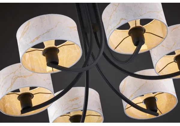 Jupiter 2105 - Candelabru suspendat pe lanț ARTHUR 6xE27/15W/230V alb/negru/decor marmură