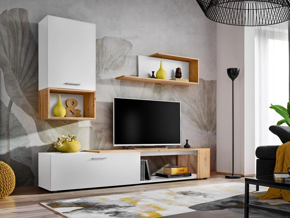 Mobilier living Mantes WWT2 (alb mat + stejar wotan). 1097676