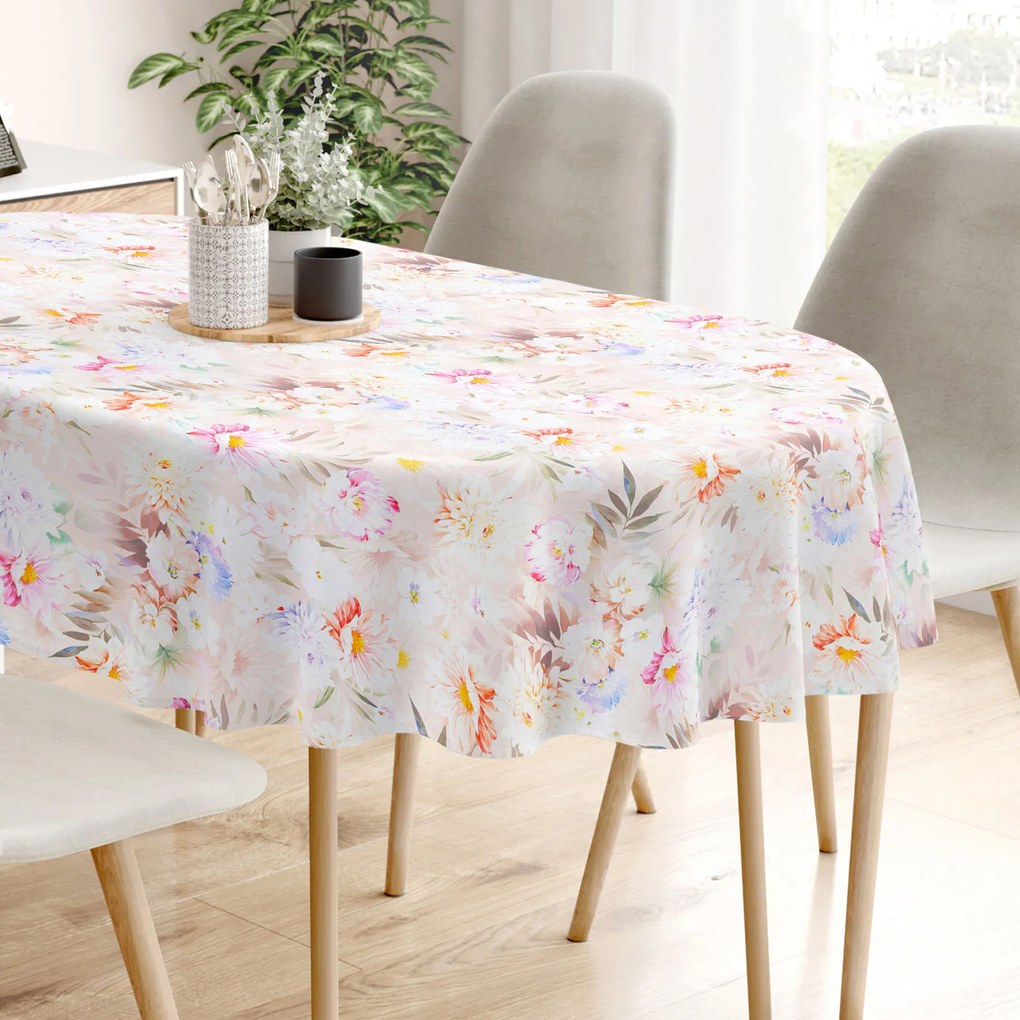 Goldea față de masă 100% bumbac deluxe - flori sălbatice - ovală 140 x 280 cm