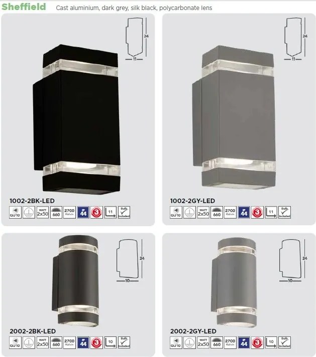 Aplica perete exterior IP44 Up and Down Sheffield negru