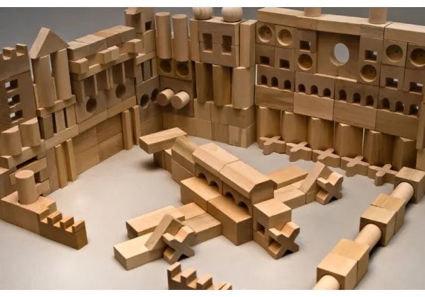 EkoToys - Set 220 cuburi din lemn natural