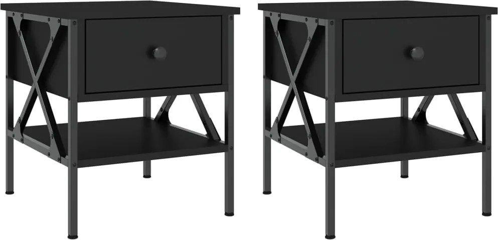 vidaXL Noptiere, 2 buc., negru, 40x42x45 cm, lemn compozit