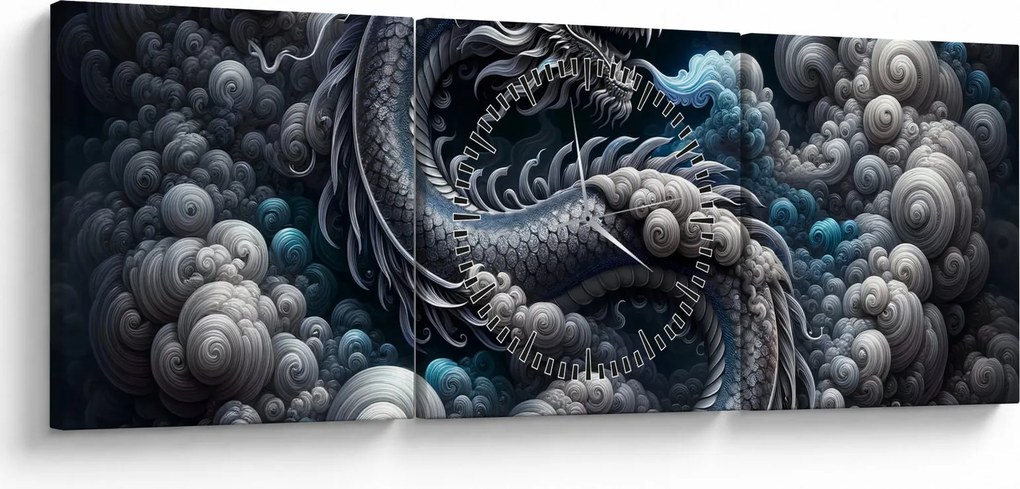 Tablou – Dragon în fum (cu ceas) (90x30 cm)