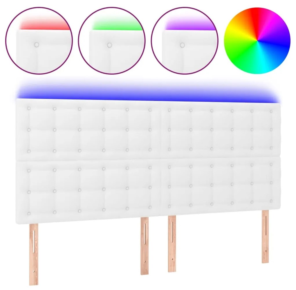 vidaXL Tăblie cu LED-uri, alb, 160x5x118/128 cm, piele ecologică