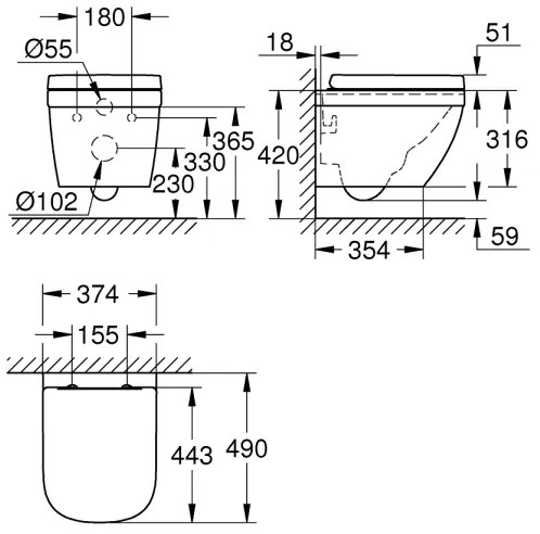 GROHE 39693000 - Vas WC suspendat compact EURO CERAMIC, cu sistem Triple Vortex, 53 l, ceramică/albă