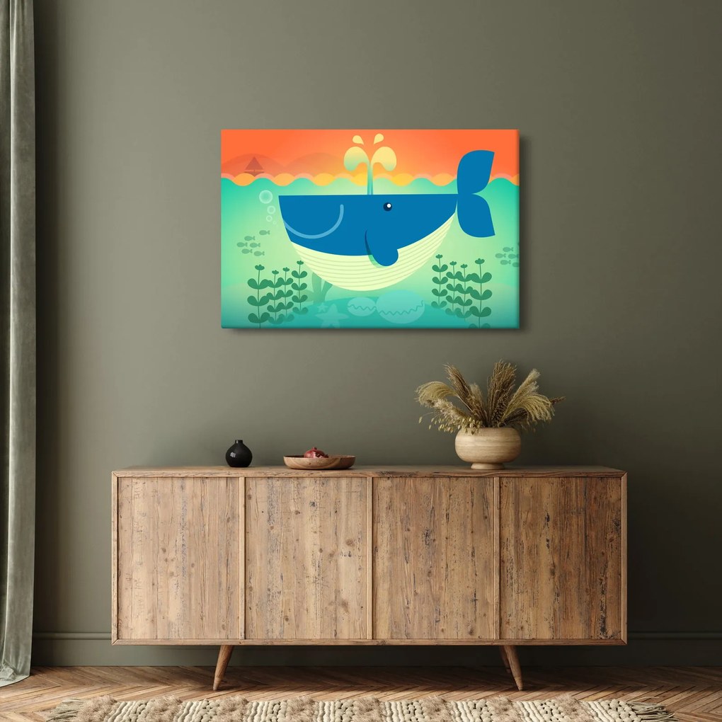 Tablou - Balenă veselă în mare (90x60 cm)