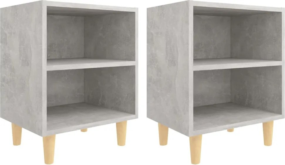 vidaXL Noptiere cu picioare din lemn masiv, 2 buc., gri beton, 40x30x50 cm