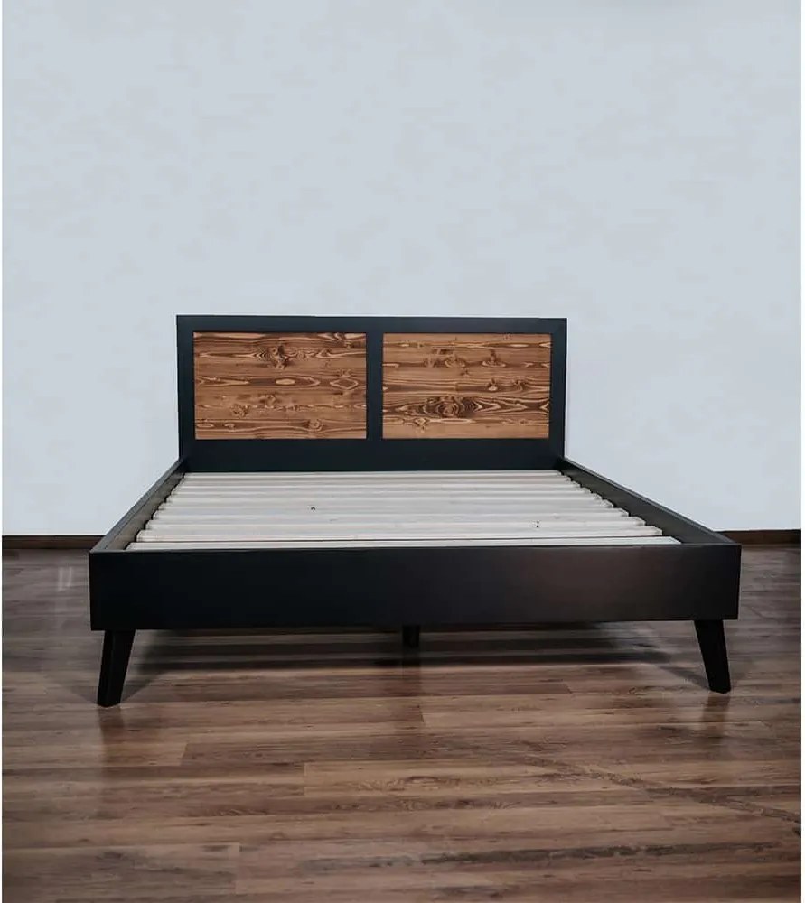 Pat lemn masiv Timeless 140x190 cm Negru