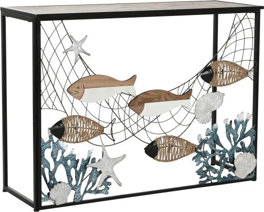 Consolă decorativă din metal și lemn cu temă marină, „Oceans"