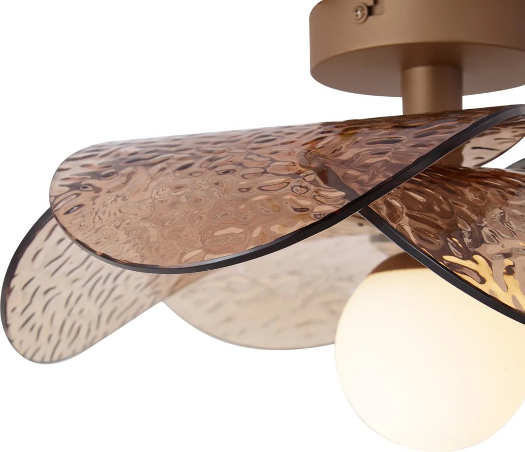 Plafonieră de design bronz închis cu sticlă striată de culoarea chihlimbarului - Kemner