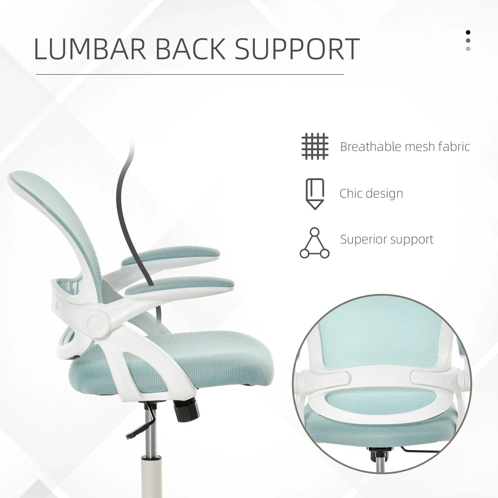 Vinsetto Scaun de Birou Ergonomic cu Spătar din Plasă, Sezut Capitonat, Înălțime Ajustabilă, Albastru, 65.5x61.5x88-97.5cm | Aosom Romania