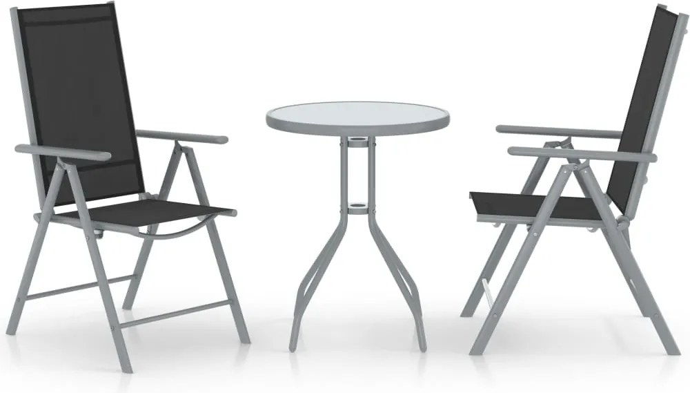 vidaXL Set mobilier bistro, 3 piese, argintiu, aluminiu și textilenă