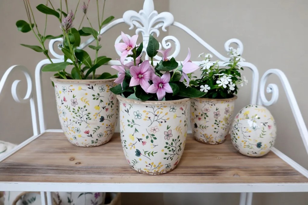 Ghiveci cu motiv floral, H14.5/D14.5 cm Cavaillon
