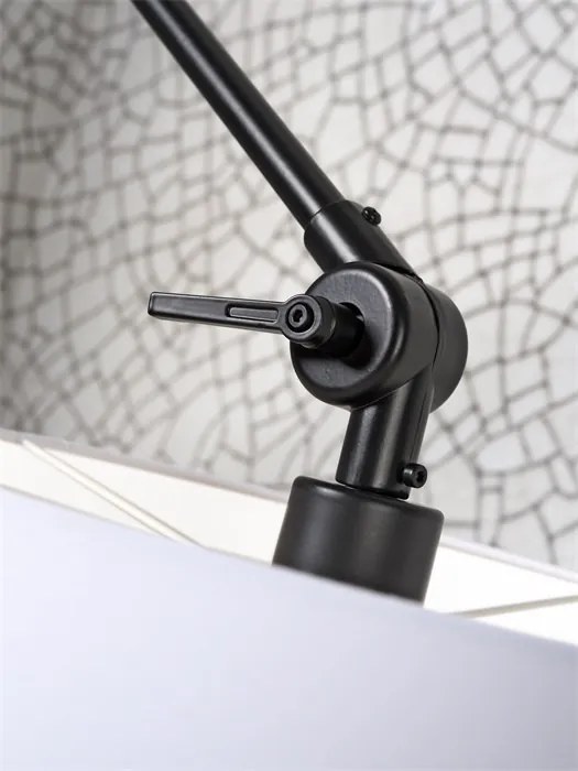 Aplica cu brat articulat Amsterdam S, abajur textil alb