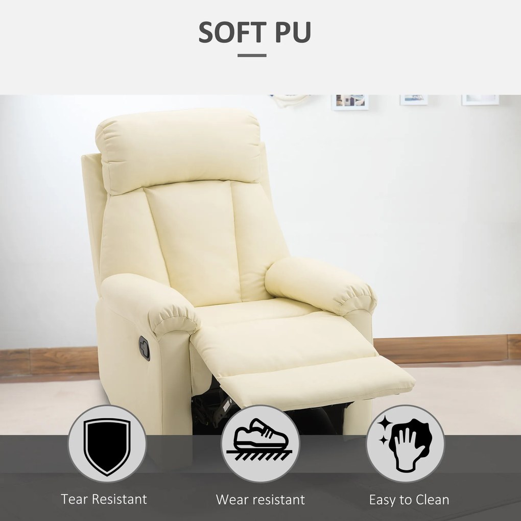 Fotoliu recliner cu spatar rabatabil HOMCOM, piele ecologica, 80×97×107cm | Aosom Romania