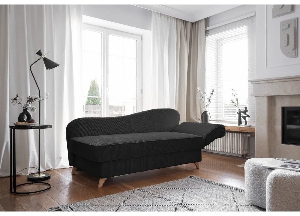 Șezlong gri antracit cu tapițerie din catifea reiată (cu colț pe partea dreaptă) Chic Charlotte – Miuform