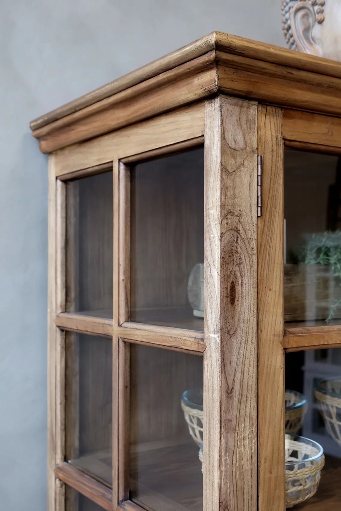 Vitrina din lemn masiv, cu 8 usi si rafturi, finisaj natural, Marseille