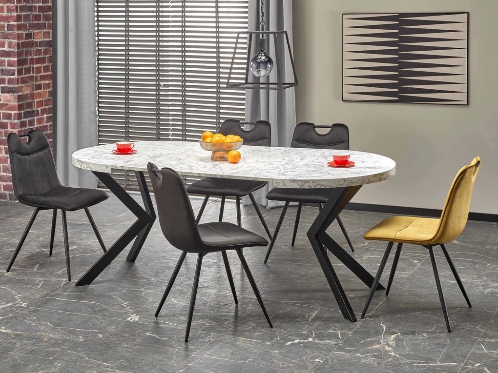 Masă de sufragerie extensibilă 100-250 cm Pepeera (marmură alb + negru) (pentru 6 8 persoane). 1049335
