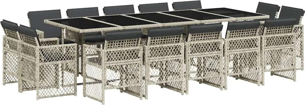 vidaXL Set mobilier de grădină cu perne 15 piese gri deschis poliratan