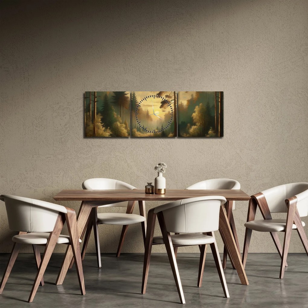 Tablou - Soare strălucind prin pădure (cu ceas) (90x30 cm)