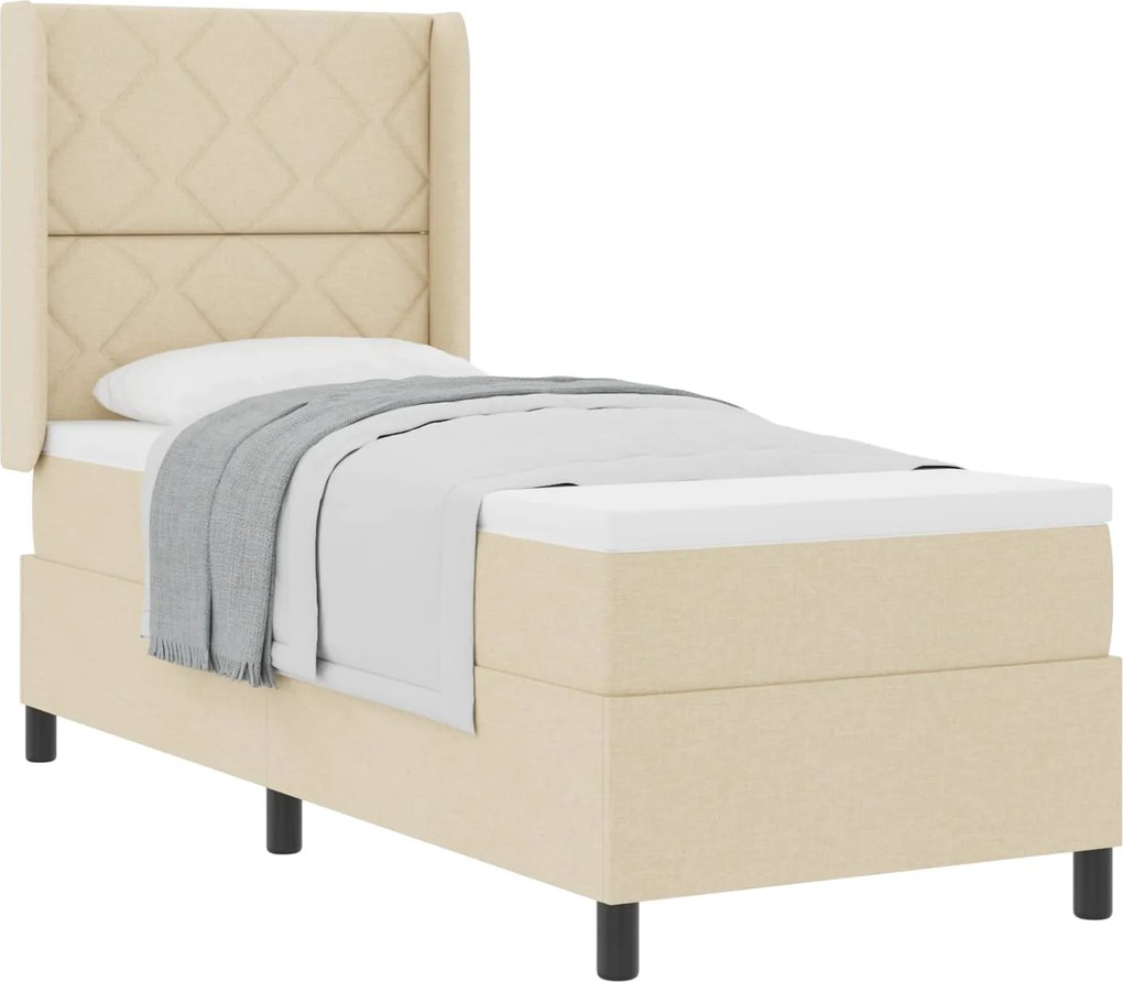 vidaXL Pat cu arcuri cu saltea cu headboard Crem 200 x 80 cm țesătură