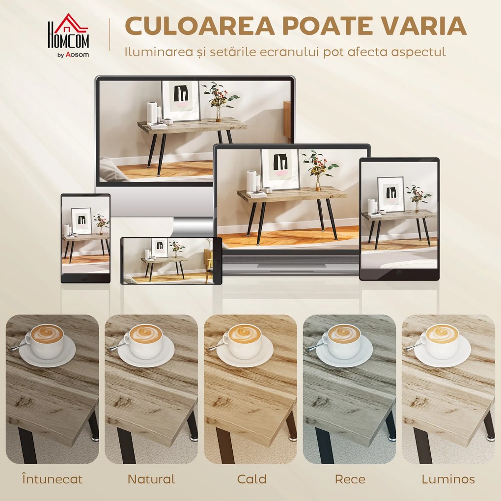 HOMCOM Măsuță de Cafea cu Blat Gros, Picioare Reglabile, Design Nordic cu Picioare din Oțel, 100x50x45 cm, Stejar | Aosom Romania