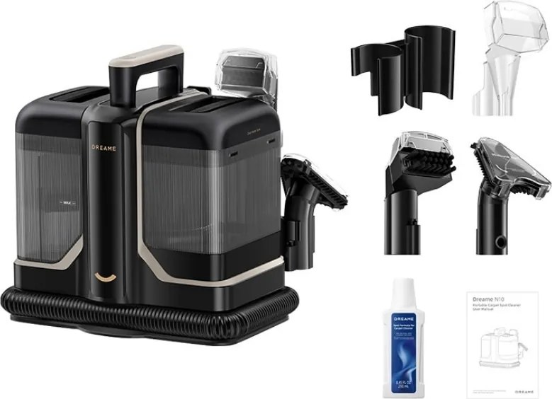 La mâna a doua: Aspirator cu spalare pentru covoare si tapiterie Dreame N10, 450 W, 12000 Pa, 1,6/0,75 L, Cu apa caldă pana la 60°C, Autocuratare, Negru