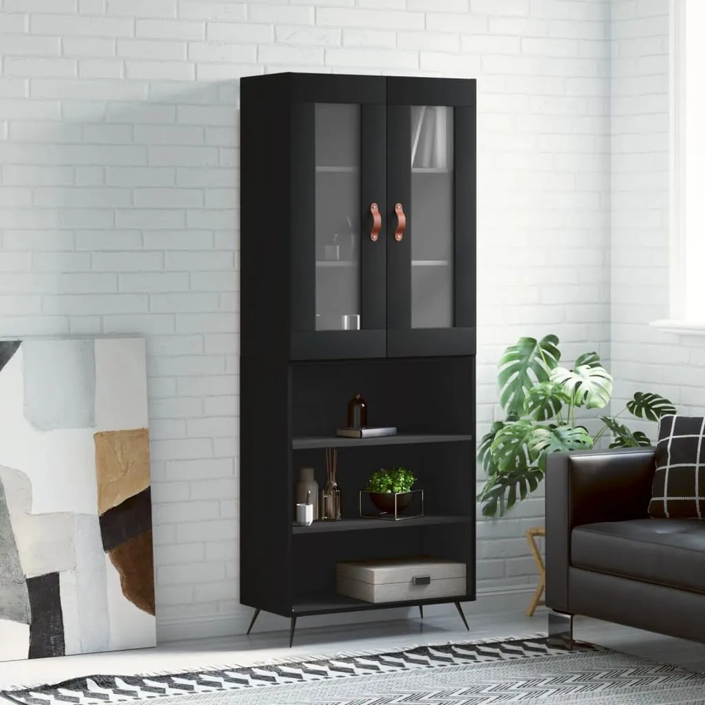 vidaXL Dulap înalt, negru, 69,5x34x180 cm, lemn compozit