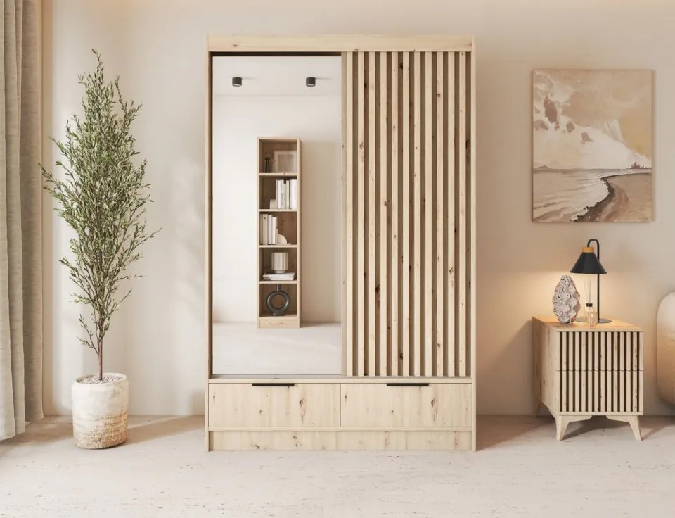 Șifonier cu uși glisante și oglindă, 120x60x204 cm, Voodi II, Eltap