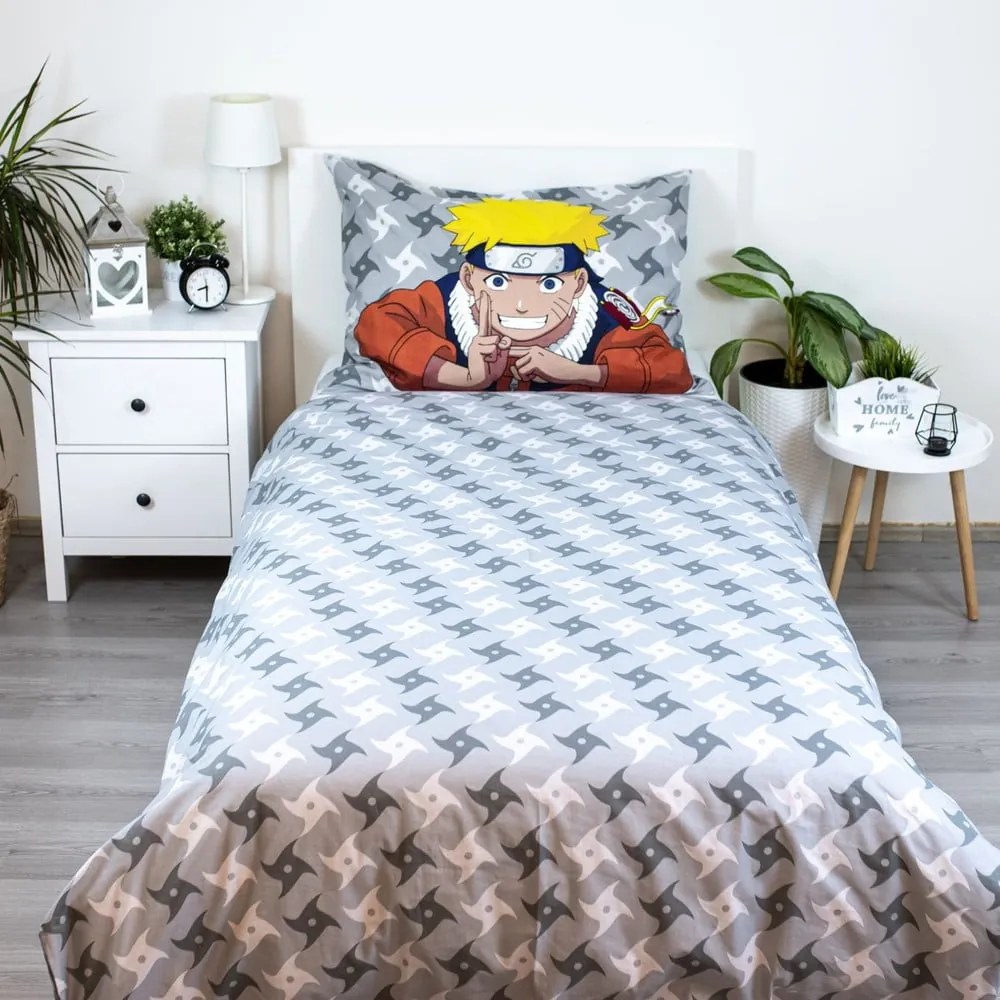Lenjerie de pat pentru copii din bumbac pentru pat de o persoană 140x200 cm Naruto "Grey" – Jerry Fabrics