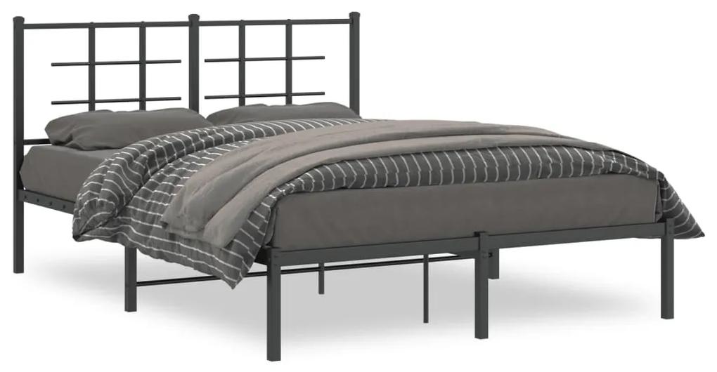 355561 vidaXL Cadru de pat metalic cu tăblie, negru, 140x190 cm