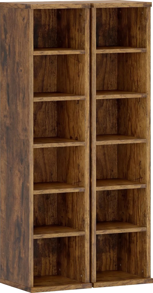 HOMCOM Set de 2 Rafturi pentru 204 CD-uri cu Polițe Ajustabile, 21x22,5x88,5cm, Maro Rustic | Aosom Romania