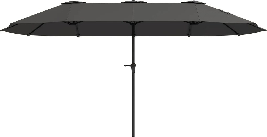 Outsunny Umbrelă Dublă de Grădină cu 12 Spițe, Orificii de Ventilație și Manivelă, 400x220x234 cm, Gri Închis | Aosom Romania