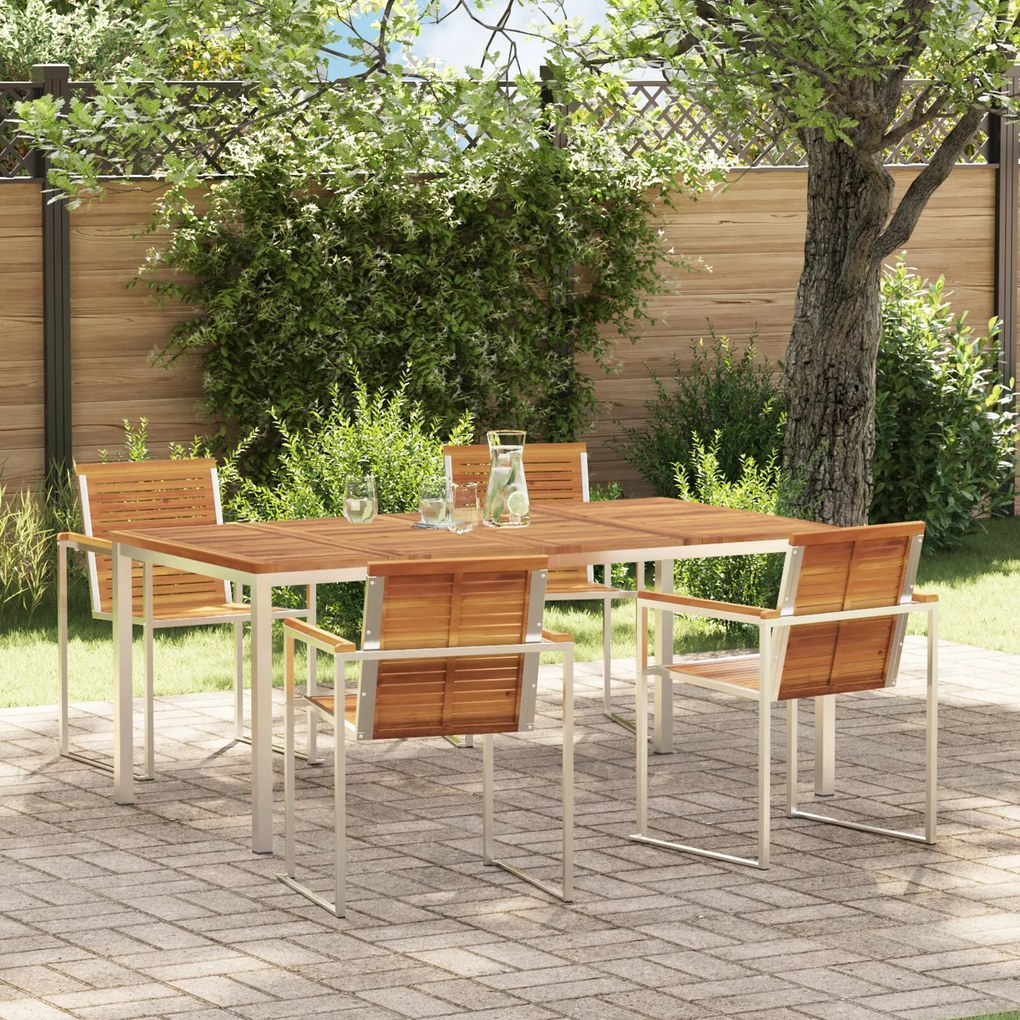 vidaXL Set de dining pentru grădină , 5 piese, cu masă din lemn de acacia și oțel inoxidabil.