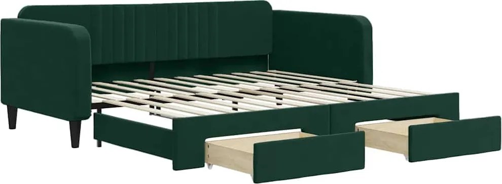vidaXL Pat de zi cu extensie și sertare verde închis 100x200cm catifea